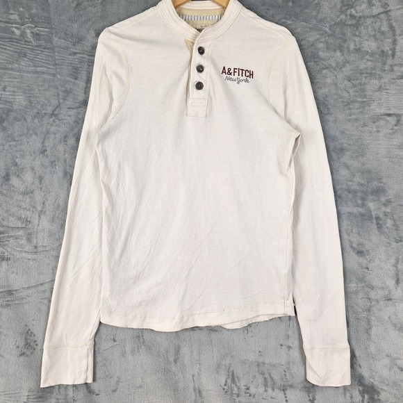 Abercrombie & Fitch Shirt Large Henley Y2K NY Preppy Classic Hipster Long Sleeve - Picture 1 of 7